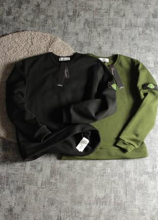 Хакі чоловічий світшот утеплений на флісі в стилі stone island3 фото