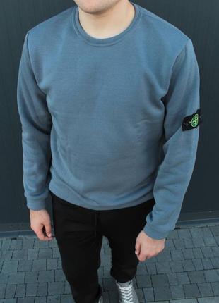 Сірий чоловічий світшот утеплений на флісі в стилі stone island2 фото