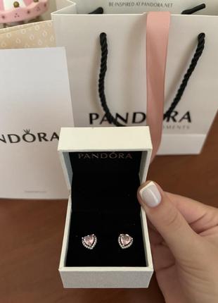 Серьги розовые сердечки pandora