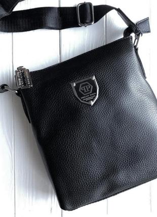 Мужская кожаная сумка-мессенджер philipp plein black