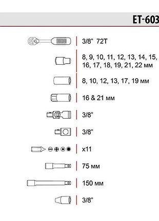 Набор инструмента intertool - 3/8" 39 ед. et-6039sp 9