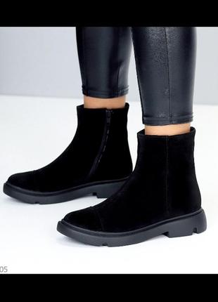 Ботинки женские зимние натуральная замша черного цвета, зимняя жэнкия замшевая ботинка 19605