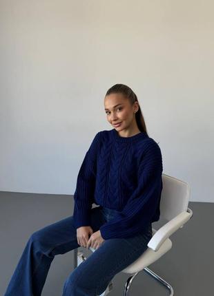 Вязаный фактурный свитер оверсайз с косами, женский свитер объемной вязки на осень, свитер вязка, 301