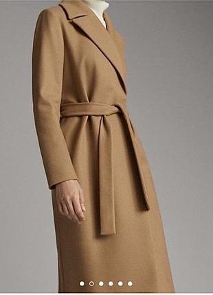 Пальто massimo dutti шерстяное кемел, пальто с поясом коричневое шерсть