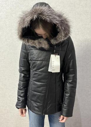 Пуховик кожаный хс-с