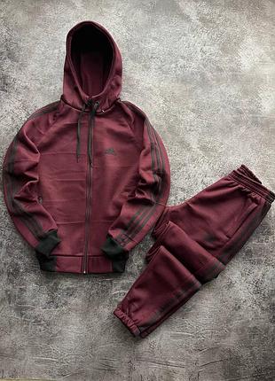 Спортивный костюм adidas на флисе бордовый ❄️