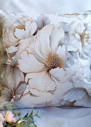 Декоративна наволочка 40*40 з піонами, білі квіти для декора, чохли на подушки