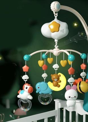 Рожевий мобіль з проектором на ліжечко карусель з брязкальцями музика світло регулювання гучності 6637 - 1