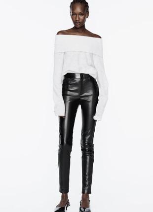 Леггинсы черные красивые качественные с вощеным эффектом zara зара