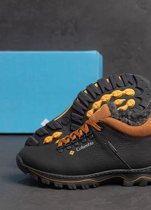 Чоловічі шкіряні зимові черевики кросівки з натуральною вовною преміум якості