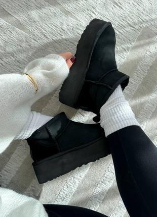 Масивні угги висока платформа ugg чорні уггі уги угі массивные угги высокая платформа натуральная овчина замша зима