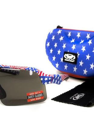 Очки защитные открытые global vision holeshot usa flag (gray), серые в оправе флаг сша2 фото