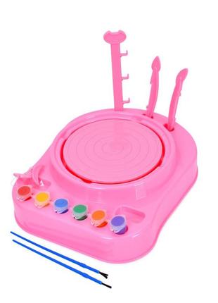 Ігровий набір "pottery workshop" 401a гончарне коло, 2 режими, глина, фарби 6 кольорів рожевий