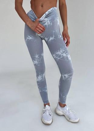 Спортивні жіночі легінси (лосини) marble tie-dye з ефектом пуш-ап для фітнесу та йоги безшовні мармурові push up - світло-сірі