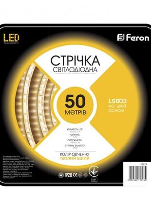Світлодіодна стрічка feron ls603 4.8w 60smd/м 12v ip20 3000k бухта 50м