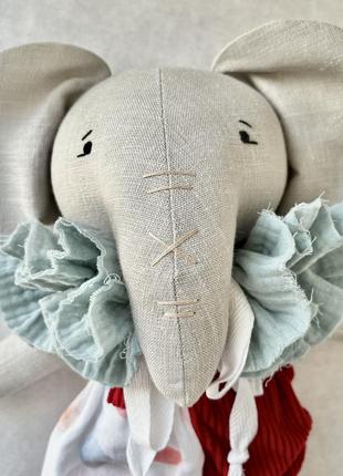 Текстильная кукла ручной работы, декоративная мягкая игрушка слоник из льна (62033)