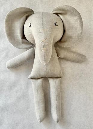 Текстильная кукла ручной работы, декоративная мягкая игрушка слоник из льна (62033)