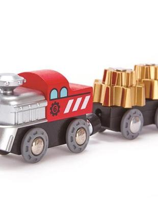 Набір для іграшкової залізниці hape вантажний поїзд з шестернями (e3751)