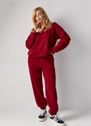 Спортивний жіночий костюм зі світшотом на блискавці та джогерами - бордо цвет, l (є розміри)
