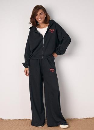 Жіночий спортивний костюм з зіп-худі та прямими штанами - чорний цвет, m (є розміри)