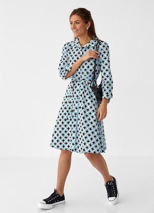 Сукня міді на гудзиках під поясок hot fashion - синій цвет, s (є розміри)