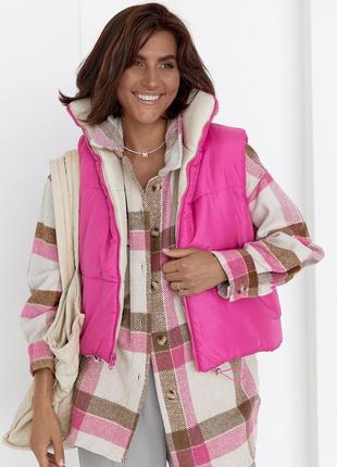 Двосторонній стьобаний жилет на блискавці - фуксія цвет, l (є розміри)