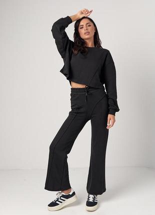 Спортивний костюм жіночий з акцентними швами - чорний цвет, m (є розміри)