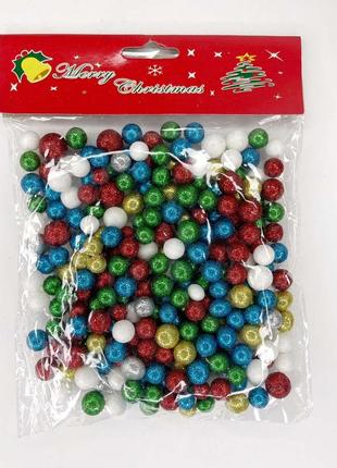 Декор новорічний finding кульки пенопластові з блискітками сніжинки різні кольори 9 мм - 17 мм