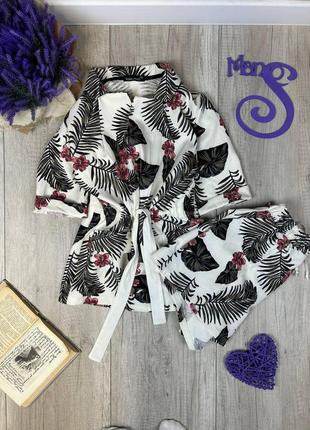 Женский костюм paler_mod шорты и блузка белый с принтом размер м (46)