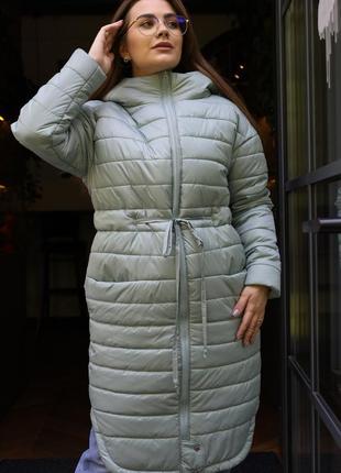Зимова куртка фісташкового кольору до коліна розмір 44-58 54