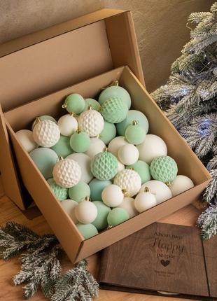 Новорічні іграшки набір  кульок  оксамит 40 шт. м'ятний.