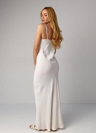 Атласное платье макси в бельевом стиле - молочный цвет, xs (есть размеры)2 фото
