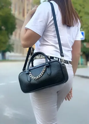 Сумка жіноча "бріджит" натуральна шкіра, чорний глянець, тиснення рептилія