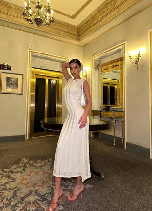 В'язана літня сукня міді з підкладкою стилізована декоративними рваними деталями, натуральна тканина2 фото