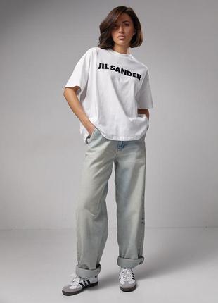 Трикотажна футболка з написом jil sander — білий колір, l (є розміри)3 фото