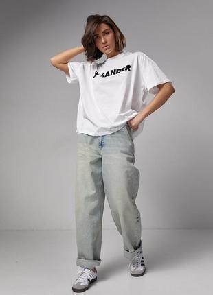 Трикотажна футболка з написом jil sander — білий колір, l (є розміри)9 фото