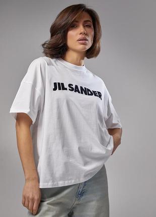Трикотажна футболка з написом jil sander — білий колір, l (є розміри)8 фото