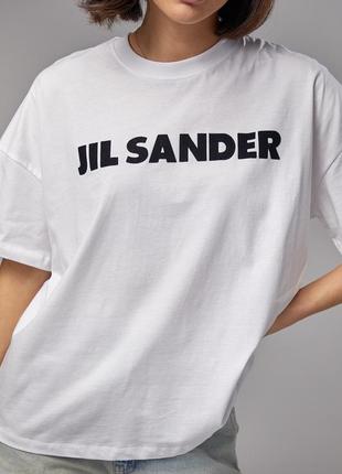 Трикотажна футболка з написом jil sander — білий колір, l (є розміри)4 фото