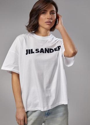 Трикотажна футболка з написом jil sander — білий колір, l (є розміри)6 фото