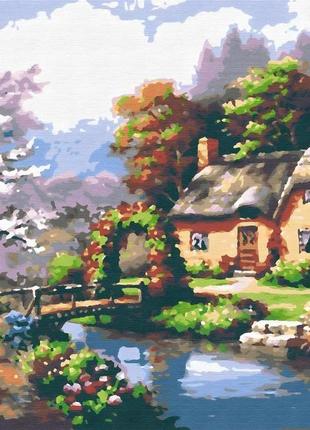Картина по номерам пейзаж. дом возле реки 40*50 см ривьера бланка rb-0038