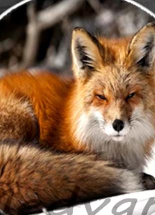 Круглый брелок лис лиса лисичка рыжая очень милая металл  и стекло