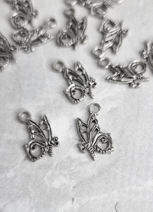 Металева підвіска метелик 001 срібло, 10 штук
