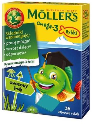 Риб'ячий жир з вітаміном д3 для дітей, фруктовий смак, omega-3 for kids, fruity taste, mollers, 36 желейних рибок