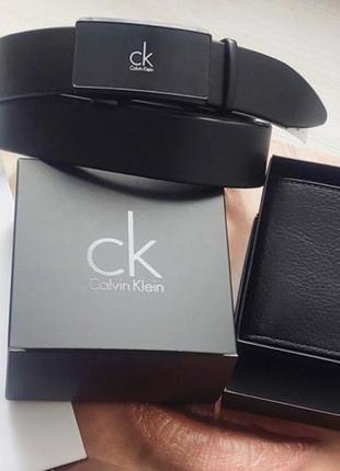 Мужской кожаный подарочный набор calvin klein ремень и кошелек
