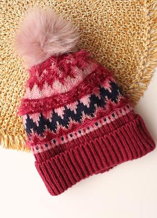 Бордова шапка на флісі з помпоном tu 3-5 років