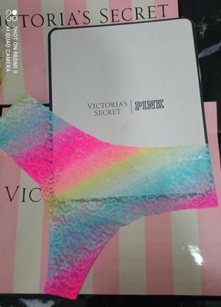Жіночі мереживні безшовні трусики стрінги victoria's secret pink