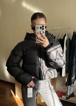 Дутый пуховик куртка короткий черный zara зимний