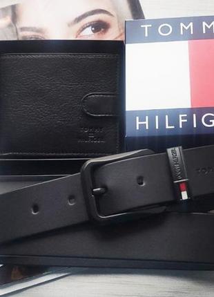 Мужской подарочный набор tommy кожаный ремень и кошелек