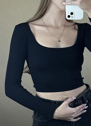 Топ с длинным рукавом бесшовный в рубчик zara