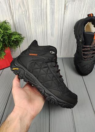 Зимові водонепроникні термо черевики на хутрі merrell moab 3 mid black orange хутро